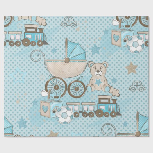 Schattigee teddybeer baby boy douche blauw cadeaupapier (Vlak)