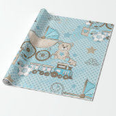 Schattigee teddybeer baby boy douche blauw cadeaupapier (Uitgerold)