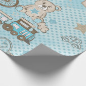 Schattigee teddybeer baby boy douche blauw cadeaupapier (Hoek)
