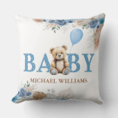 Schattigee teddybeer Baby Boy Kwekerij Blauwe Boho Kussen (Voorkant)