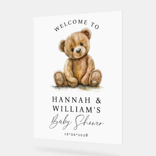 Schattigee teddybeer Baby shower acryl welkomstbor Acryl Bord (Hoek)
