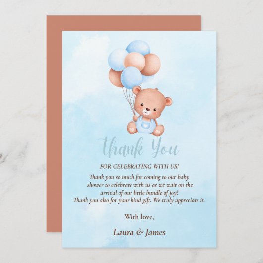 Schattigee Teddybeer Baby shower Dank u kaart (Voorkant / Achterkant)