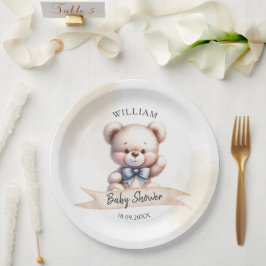 Schattigee teddybeer Baby shower Waterverf Elegant Papieren Bordje