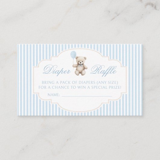 Schattigee teddybeer ballon baby shower luier lote informatiekaartje (Voorkant)