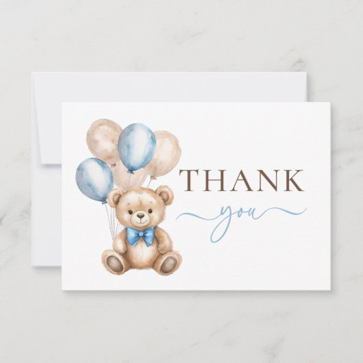 Schattigee teddybeer ballonnen | Blue Boy-Baby sho Bedankkaart (Voorkant)