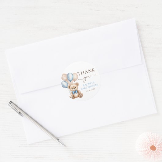 Schattigee teddybeer ballonnen | Blue Boy-Baby sho Ronde Sticker (Envelop)