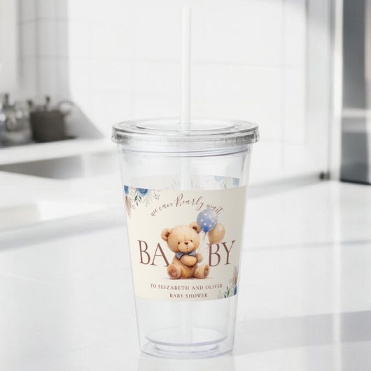 Schattigee teddybeer ballonnen Boho Blue Roos Flor Acryl Drinkbeker