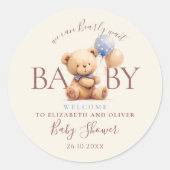 Schattigee teddybeer ballonnen Boho Blue Roos Flor Ronde Sticker (Voorkant)