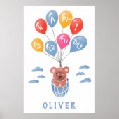 Schattigee teddybeer ballonnen jongen verjaardagsf poster (Voorkant)