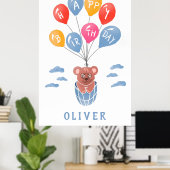 Schattigee teddybeer ballonnen jongen verjaardagsf poster (Thuiskantoor)