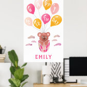 Schattigee teddybeer ballonnen meisje verjaardagsf poster (Thuiskantoor)