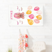Schattigee teddybeer ballonnen meisje verjaardagsf spandoek (Insitu)