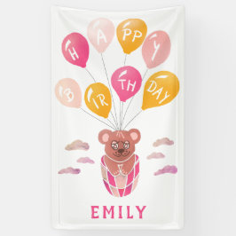 Schattigee teddybeer ballonnen meisje verjaardagsf spandoek