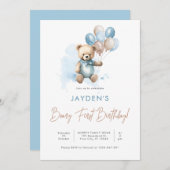 Schattigee teddybeer Beary eerste verjaardag Blue  Kaart (Voorkant / Achterkant)