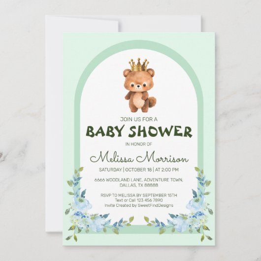 Schattigee teddybeer blauw Baby shower Kaart (Voorkant)
