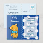 Schattigee teddybeer blauw Baby shower uitnodiging (Voorkant / Achterkant)