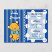 Schattigee teddybeer blauw Baby shower uitnodiging (Voorkant)