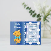 Schattigee teddybeer blauw Baby shower uitnodiging (Staand voorkant)