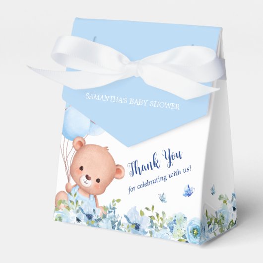 Schattigee teddybeer blauw ballons jongens Baby sh Bedankdoosjes (Voorkant Zijde)
