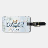 Schattigee teddybeer blauw bloemig mooi bagagelabel (Voorkant horizontaal)