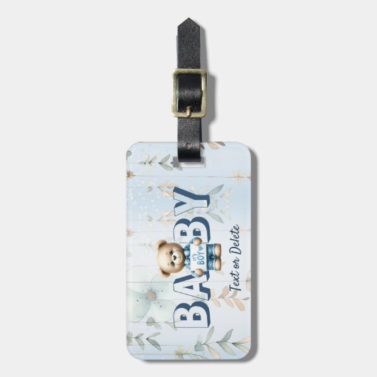Schattigee teddybeer blauw bloemig mooi bagagelabel (Voorkant verticaal)