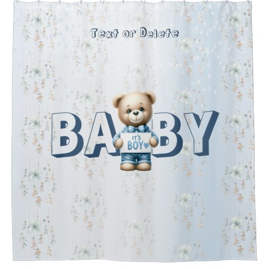 Schattigee teddybeer blauw bloemig mooi douchegordijn (Voorkant)