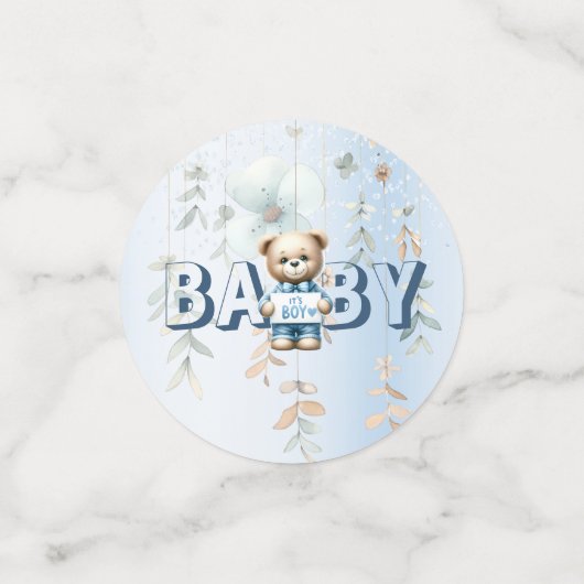 Schattigee teddybeer blauw bloemig mooi feest confetti (Kleine voorkant)