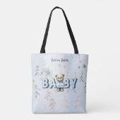 Schattigee teddybeer blauw bloemig mooi tote bag (Achterkant)