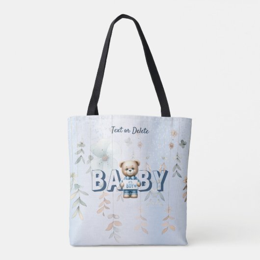 Schattigee teddybeer blauw bloemig mooi tote bag (Achterkant)