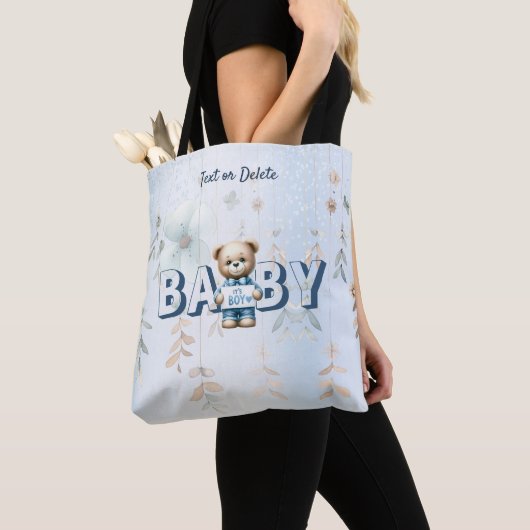 Schattigee teddybeer blauw bloemig mooi tote bag (Dichtbij)