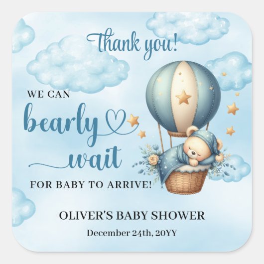 Schattigee teddybeer blauw bruin ivoor heteluchtba vierkante sticker (Voorkant)