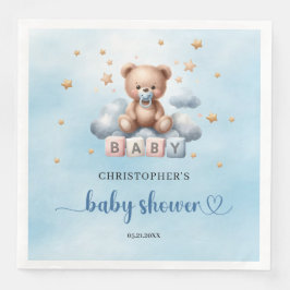 Schattigee teddybeer blauw en bruin baby shower servet