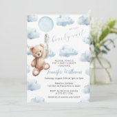 Schattigee teddybeer blauwe ballon baby boy shower kaart (Staand voorkant)
