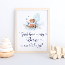 Schattigee teddybeer blauwe ballonnen raden hoevee poster