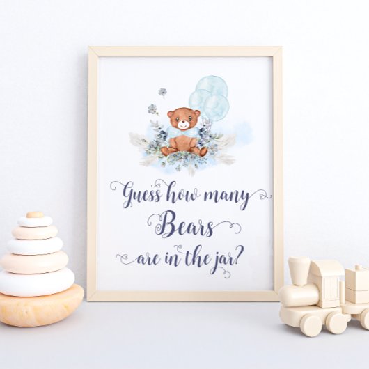 Schattigee teddybeer blauwe ballonnen raden hoevee poster