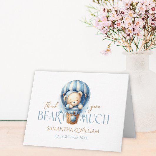 Schattigee Teddybeer Blauwe Drijvende Ballon Bedankkaart