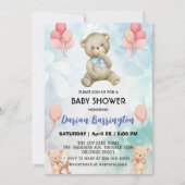 Schattigee teddybeer bloem ballon baby boy shower kaart (Voorkant)