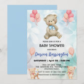 Schattigee teddybeer bloem ballon baby boy shower kaart (Voorkant / Achterkant)