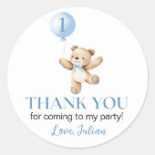 Schattigee teddybeer Blue Balloon Beary eerste ver Ronde Sticker (Voorkant)
