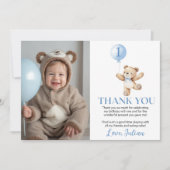 Schattigee Teddybeer Blue Balloon Beary Verjaardag Bedankkaart (Voorkant)