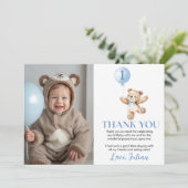 Schattigee Teddybeer Blue Balloon Beary Verjaardag Bedankkaart (Staand voorkant)