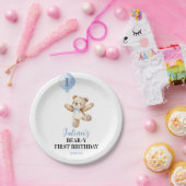 Schattigee Teddybeer Blue Balloon Beary Verjaardag Papieren Bordje (Feest)