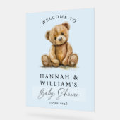Schattigee teddybeer Blue Boy Baby shower welkomst Acryl Bord (Hoek)