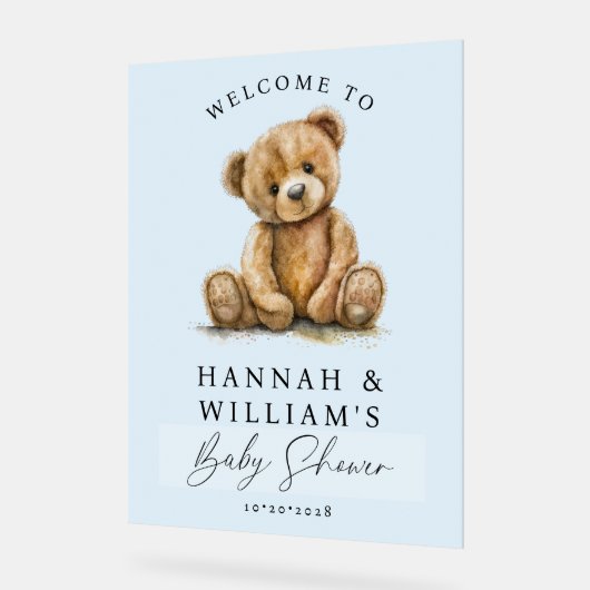 Schattigee teddybeer Blue Boy Baby shower welkomst Acryl Bord (Hoek)