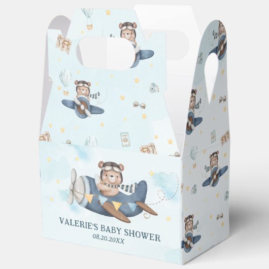 Schattigee teddybeer Blue Plane Boy Baby shower Bedankdoosjes (Open)
