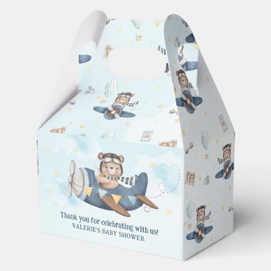 Schattigee teddybeer Blue Plane Boy Baby shower Bedankdoosjes (Achterkant)