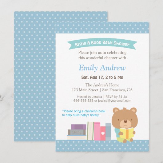 Schattigee teddybeer Blue Polka Dots Boek Baby sho Kaart (Voorkant / Achterkant)