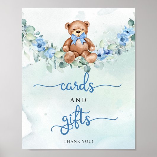 Schattigee teddybeer boho bloemenkaarten en gesche poster (Voorkant)