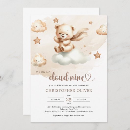 Schattigee teddybeer bruin ivoor beige wolk negen kaart (Voorkant / Achterkant)