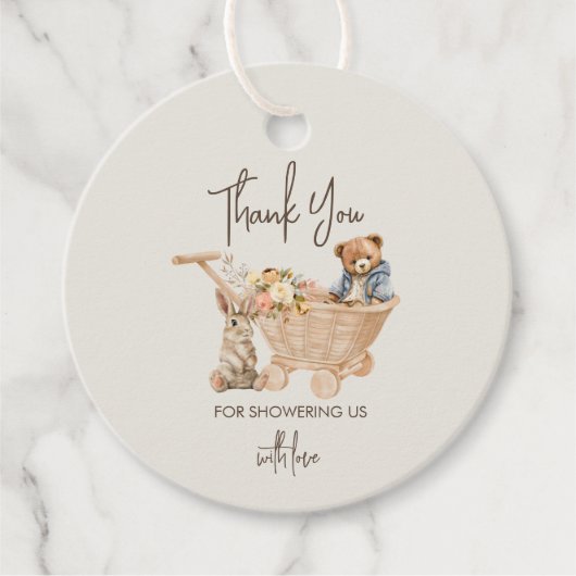Schattigee Teddybeer, Bunny Baby shower Dank u Bedankjes Labels (Voorkant)